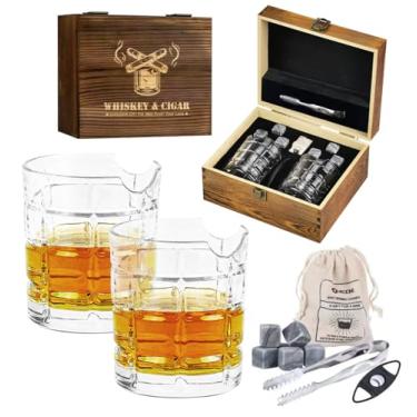 Imagem de VKDONE Conjunto de Copos de Charuto de Uísque com 2 Copos Redondos de Cristal Antigos, Pedras de Uísque, Pinças, Saco de Estopa e Cortador de Charutos, para Homens, Pai, Marido, Amante de Uísque