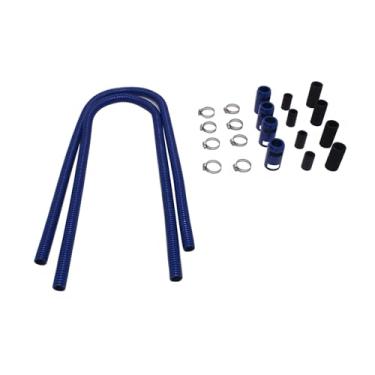 Imagem de 1 conjunto SHLPDFM 111.8 cm kit de mangueira de radiador de aço inoxidável azul universal com tampas de extremidade de alumínio para pescoços de 1,5 cm