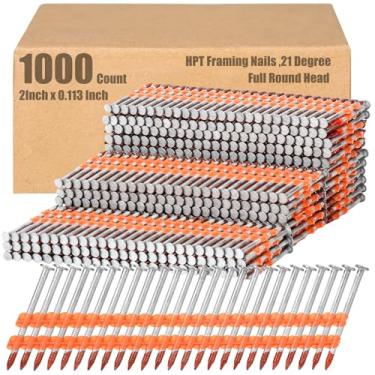 Imagem de Therwen 1000 Unhas de moldura de 21 graus, cabeça redonda completa, pregos, anel, haste de anel, pregos galvanizados mergulhados a quente, fileira de plástico fixa para todas as madeiras tratadas com