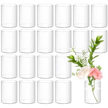 Imagem de Pacote com 24 vasos de acrílico, vasos de acrílico cilíndricos transparentes de 10 cm a granel pequeno recipiente de plástico para flores, vasos de plástico inquebráveis para mesa de centro de mesa,