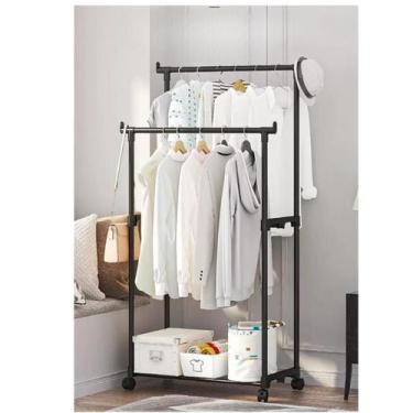 Imagem de Cabideiro Duplo Arara Multiuso Roupas Sapateira Com Rodinhas - BONSUCE