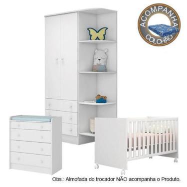Imagem de Quarto de Bebê Berço c/Rod Colchão Physical Guarda Roupa Cômoda Doce S