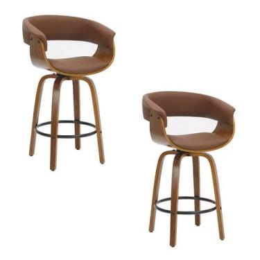 Imagem de Kit 2 Banquetas Betim Base Madeira Marrom Rivatti