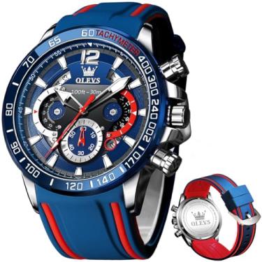 Imagem de Relógio de pulso masculino OLEVS Pro Diver Elegante, de aço inoxidável, pulseira de silicone, com cronógrafo, à prova d'água, relógio masculino com mostrador grande