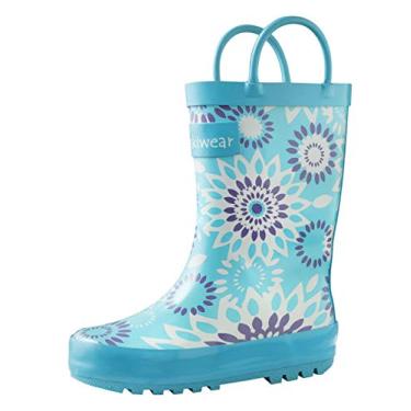Imagem de OAKI Botas de chuva infantis - Botas de chuva infantis perfeitas para qualquer clima - Botas de chuva de borracha durável para bebês mantêm os pezinhos secos, leves à prova d'água com alça fácil de