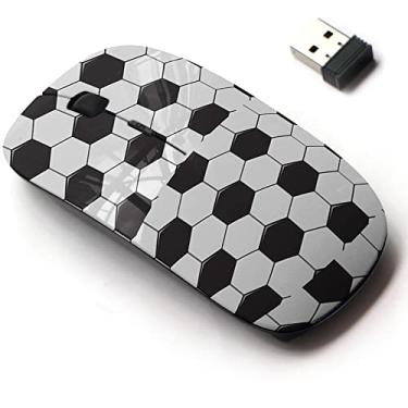 Imagem de Mouse sem fio de 2,4 G com design de padrão fofo para todos os laptops e desktops com nano receptor - bola de futebol preta e branca