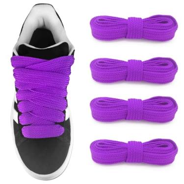 Imagem de UamGlsob 2 pares de cadarços planos planos de 3/10.2 cm (2 cm), cadarços largos planos de comprimento de 99 a 163 cm, cadarços de substituição de cordas de sapato jumbo para sapatos de skate (roxo,
