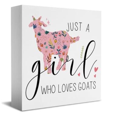 Imagem de Funny Goat Sign Goat Gifts Desk Decor Wooden Box Sign Goat Gifts for Goat Lovers Wood Block Plaque Box Sign for Women Girls Room Bedroom Bathroom Shelf Table Decoration Just A Girl Who Loves GoatsQ