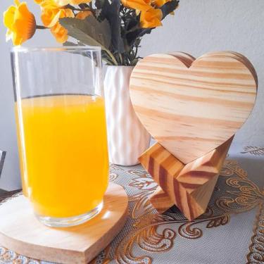 Imagem de Porta Copos e Taças de Coração Madeira Pinus Jogo 7 pçs - Ligna Decore