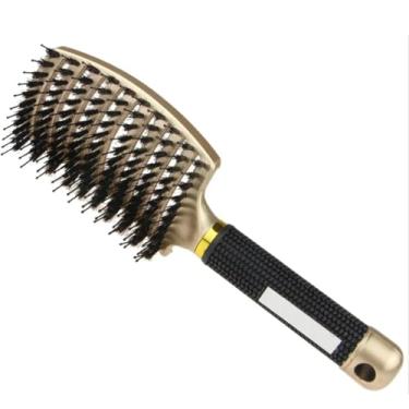Imagem de Escova de cabelo feminina, pente de massagem para couro cabeludo e escova de nylon para cabelo molhado, cacheado, desembaraçador para salão de beleza (dourado)