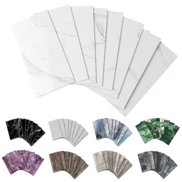 Imagem de URCOLOR Azulejo de parede com 64 peças, revestimento de parede Backsplash de 10 x 20 cm PVC brilhante em azulejos de metrô para cozinha, banheiro, lavanderia, acampamento, lareira