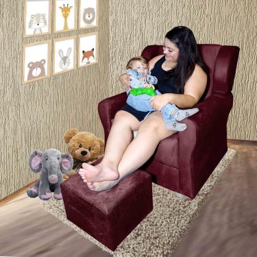 Imagem de Poltrona Amamentação Descanso Fixa C/ Puff Stella Bordo