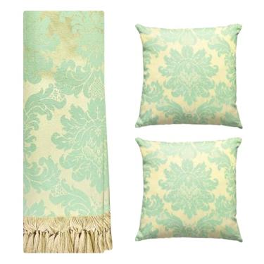 Imagem de Jogo Manta Xale para Sofá e Cama Artesanal Grande 2,80 x 2,00 com 2 Almofadas Cheias (212 TIFFANY E DOURADO CHAMPANHE)