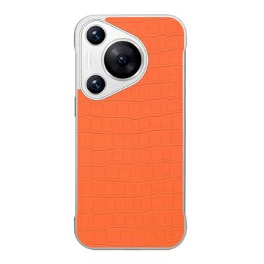 Imagem de LTLMYDAM Capa fina para Huawei Pura 70 Ultra/70 Pro/70 Pro+/70, couro sem moldura, padrão de crocodilo, masculino e feminino, capa de proteção contra choque leve, laranja, 70 Pro+
