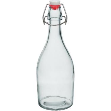 Imagem de GARRAFA ÁGUA SUCO LEITE HOME&CO COM TRAVA NA TAMPA VIDRO 500ml 26x9x9cm TRANSPARENTE