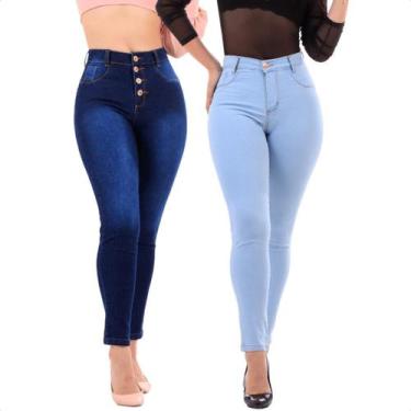 Imagem de Kit 2 Calça Jeans Feminina Skinny Cintura Alta Com Lycra Levanta Bumbu