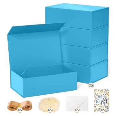 Imagem de souloduce Caixa de presente azul grande com fecho magnético, medindo 30 x 21 x 8,5 cm para presentes de aniversário - caixa inclui cartão, envelope, fita e enchimento de papel desfiado (5 peças)