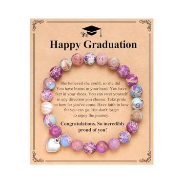Imagem de DJWJFJEN Pulseira de coração de pedra natural - PHD Master College High School Presentes de formatura para mulheres, meninas, amigas, filhas, netas, sobrinhas, 7.5inches, Aço inoxidável, Sem pedras