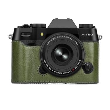Imagem de MUZIRI KINOKOO Capa Fuji XT50, meia capa protetora de couro genuíno compatível com câmera Fuji X-T50 Fuji XT50 - com abertura inferior e design de mão - verde