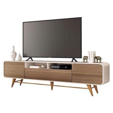 Imagem de Rack Bancada para Sala Época Off White Castanho  HB Móveis - HB Moveis