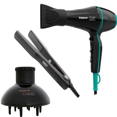 Imagem de Kit taiff - secador de cabelo style preto 2000W 220V + prancha ceramic 180ºC + difusor de ar curves