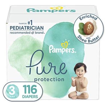 Imagem de Fraldas Tamanho 3, 116 Contagem - Pampers Pure Protection Fraldas descartáveis de bebê, Proteção Hipoalergênica e SemCenida, Pacote Enorme (Embalagem