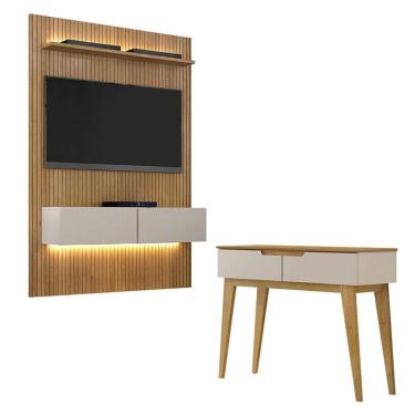 Imagem de Home Suspenso Frisado Curitiba 1344 com Led e Aparador Bellíssima Cinamomo Off White - Valdemóveis