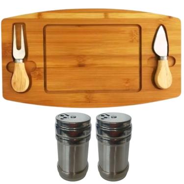 Imagem de Tábua p/ Frios/Queijos + Saleiros/Pimenteiros 5 Pçs Inox/Bambu - Top Chef