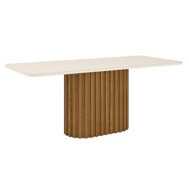 Imagem de Mesa de Jantar Solana 200 cm Canto Arredondado com Vidro Nature Off White - Henn