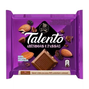 Imagem de Barra de Chocolate Talento ao Leite com Amêndoas e Passas Garoto 85g