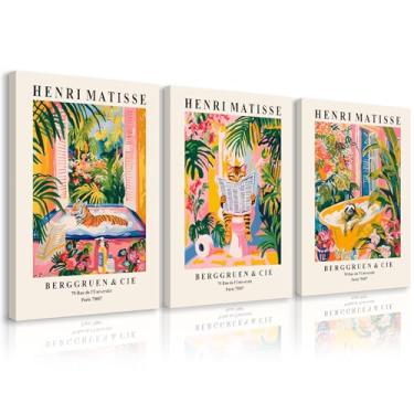 Imagem de Arte de parede de casa de banho animal decoração de parede em tela gato engraçado tigre banheira imagens de arte engraçado casa de banho impressões Henri Matisse pintura animal bonito rosa arte