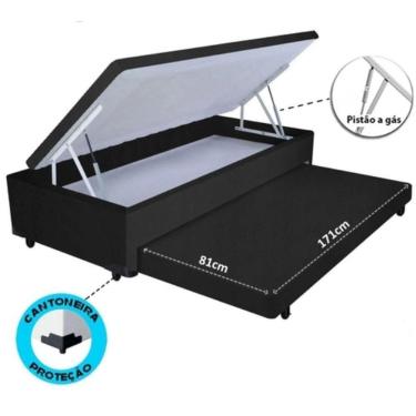 Imagem de Cama Box Baú Solteiro Com Auxiliar Suede Preto (Espuma só na Auxiliar)