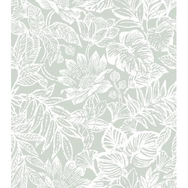 Imagem de CiCiwind Papel de parede verde para banheiro quarto branco floral moderno papel de parede removível autoadesivo folha tropical papel de parede para sala de estar