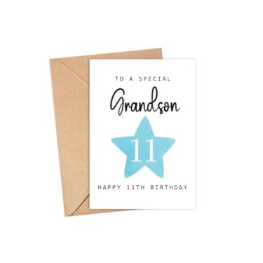 Imagem de MoltDesigns To A Special Grandson - Cartão de feliz aniversário de 11 anos - Idade 11 - Onze anos - Cartão de aniversário de décimo primeiro ano para meninos - Cartões de aniversário fofos para
