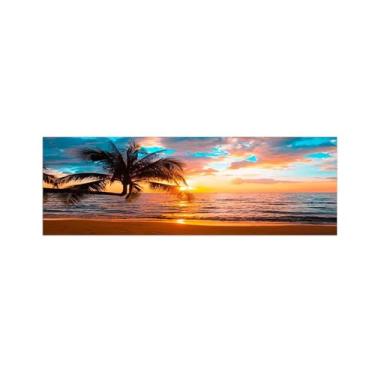 Imagem de Pintura de paisagem - Imagem de arte de parede em tela - Palmeira pôr do sol do mar - impressões em tela natural para sala de estar quarto decoração de casa 50 x 150 cm 20 x 59 pol. sem moldura