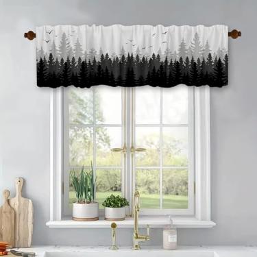 Imagem de Cortinas nebulosas de tratamento de janelas de pássaros florestais pretos cortinas de cozinha estilo natureza blackout painel superior com bolso para varão para banheiro, quarto, sala de estar, 137 x