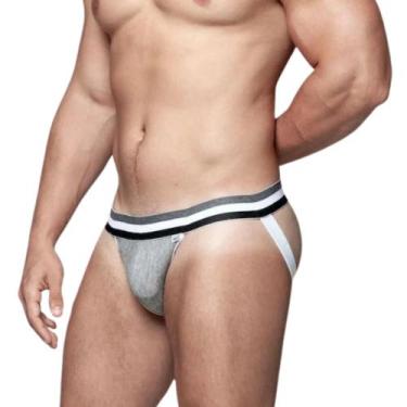 Imagem de Cueca Jockstrap Cinza com Elástico Tricolor Suplex Moderno Um Look Ínt