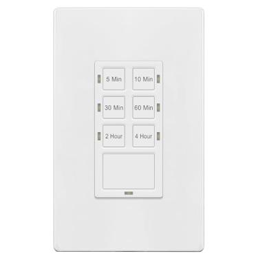 Imagem de TG Interruptor De Contagem Regressiva De 4 Horas Sem Neutro, 5-10-30-60 Min, 2-4 Horas, Para Ventiladores De Banheiro, Luzes, 120 Vca, Fio Terra Necessário, Listado Pela Ul, Ts-C4Hg, Placa De Pared