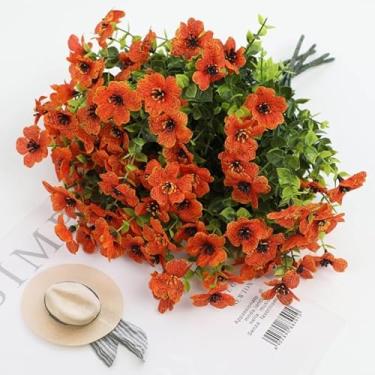 Imagem de 25 pacotes de flores artificiais, proteção UV, flores de seda falsas, plantas de plástico artificiais, eucalipto, violetas, jardim, varanda, janela, caixa, vaso de mesa, decoração de casa (laranja, 25