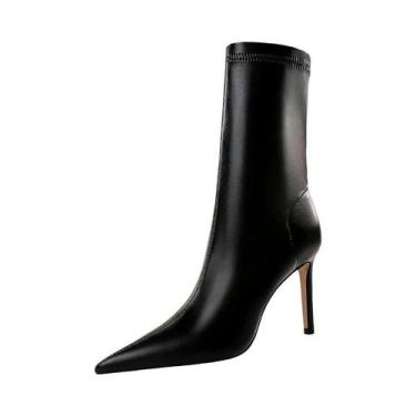 Imagem de Botas Femininas de Couro com Salto Alto Fino 7,5cm/10cm - Quentes para