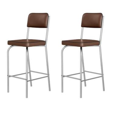 Imagem de 2 Banqueta Alta Aço Reforçado Acento e Enconsto Estofado Marrom Modern