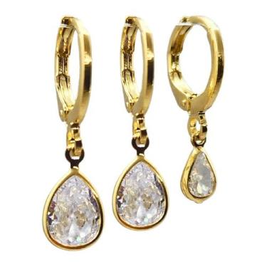 Imagem de Brinco Feminino Folheado Ouro Trio Gotas de Zircônia Degrade em Caixa 