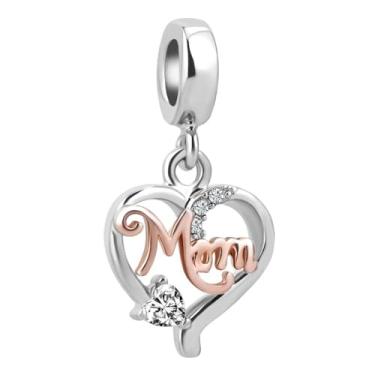 Imagem de QeenseKc Pingente Heart Mom com pingente de zircônia cúbica compatível com pulseira Pandora feminina ouro rosa
