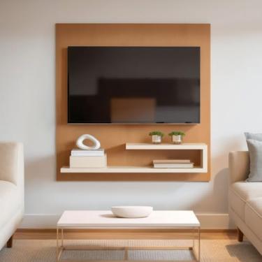 Imagem de Estante Painel Para Tv Até 32 Polegadas Com Prateleira (Off White com Cinamomo)