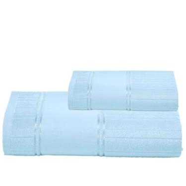 Imagem de Kit 1 Toalha De Banho E 1 Rosto Para Pintar Artesanalle – Jogo de Toalhas Premium 2 Peças com Barra para Pintar ou Bordar em Máquina – Diversas Cores (Azul Claro)