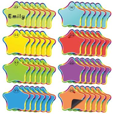 Imagem de Resurhang 48 etiquetas magnéticas para sala de aula, mesa, em forma de estrela, ímãs, etiquetas apagáveis a seco, placas de nome, adesivos para quadros brancos, armário, geladeira, escritório, escola