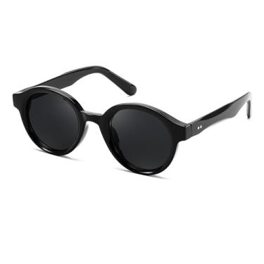Imagem de FEISEDY Óculos de sol redondos retrô para mulheres e homens, proteção UV400, clássico, leve, armação circular, óculos de sol B0244, 001preto/cinza, 58mm