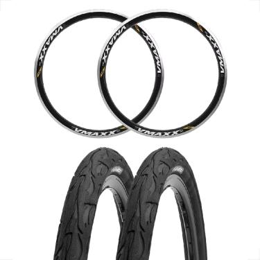 Imagem de 2 Aro Vzan Vmaxx 26 Preto Sem Ilhos V-Brake + 2 Pneu Kenda Flame 26 X 2.125 Slick Preto Bike
