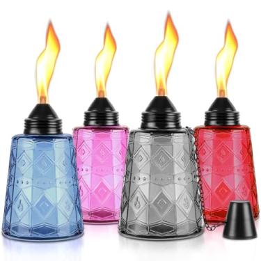 Imagem de Zhulerzil Pacote Com 4 Tochas De Mesa Vidro - Latas Citronela Recarregáveis 355 Ml Para Áreas Externas, Inclui Pavio E Tampa, Lanternas Decorativas Pátio, Jardim, Quintal, Festa, Paisagem (Multicolo