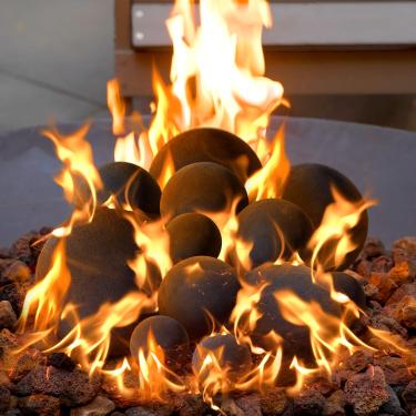 Imagem de Sasylvia Pacote com 12 bolas de cerâmica para fogueira, misturadas com 4 tamanhos de bolas de lareira de fibra cerâmica, acessório moderno para lareira a gás interna e externa (preto)